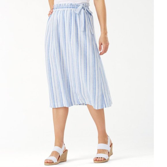 Tommy Bahama Dresses & Skirts - Tommy Bahama Shell Yea Skirt Linen Rayon Stripe Midi Blue White Size XXS New